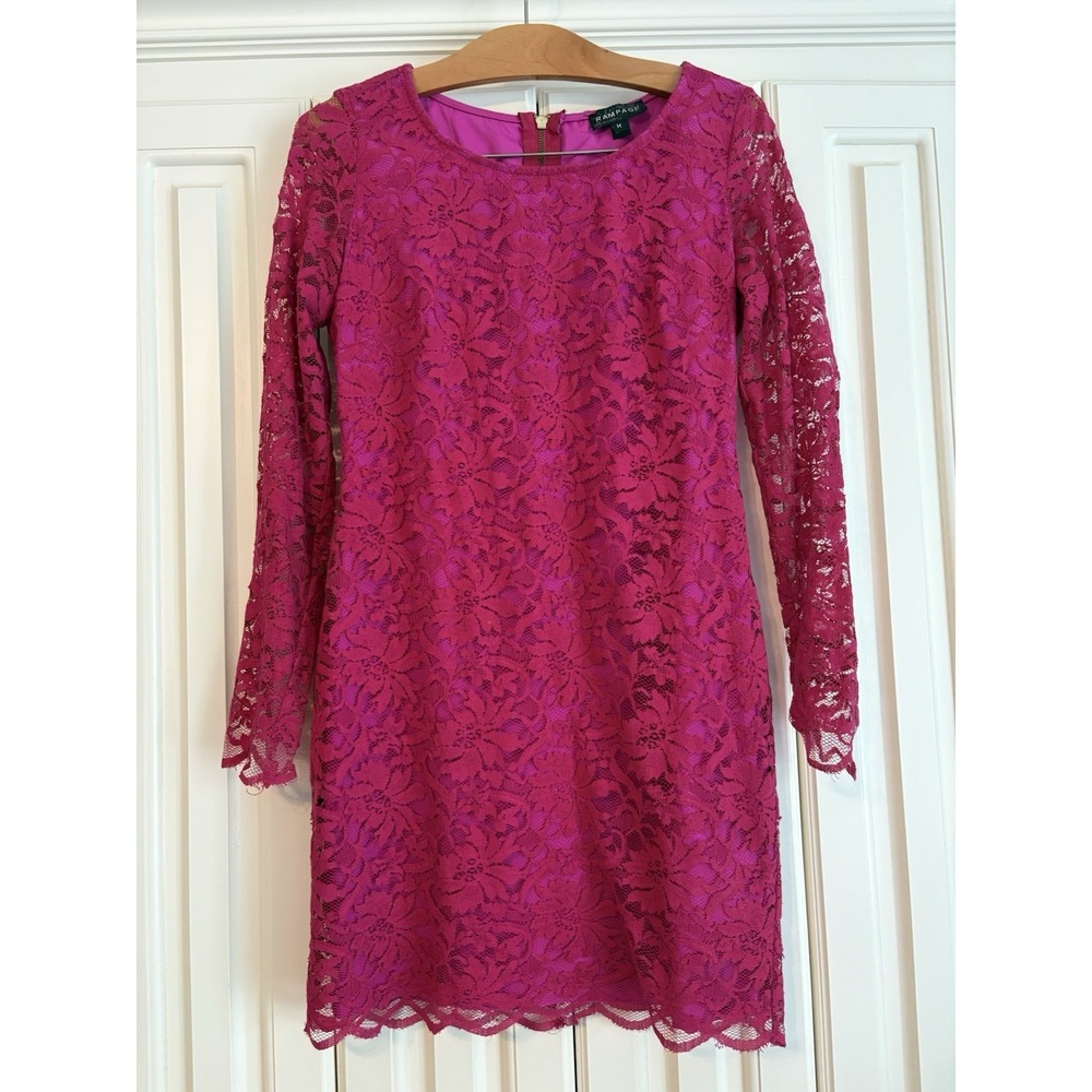 Vintage Rampage Fuscia Long Sleeved‎ Cocktail Midi Dress Size Medium 90's